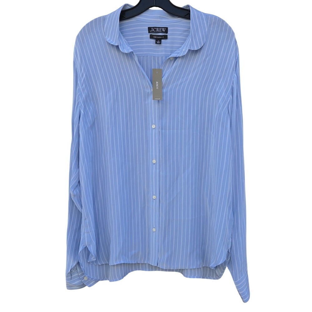 NWT J.Crew Jules Classic Fit Preppy Stripe Airy Coastal Corpcore 14 Blue Button
